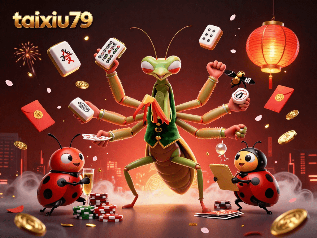 Experience exciting gameplay with taixiu79 featuring a giant praying mantis and ladybug boss in a vibrant casino scene.