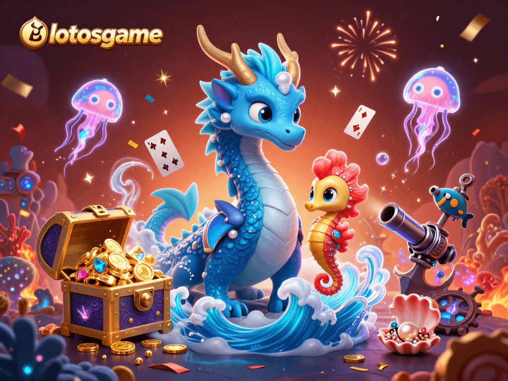 Experience thrilling gameplay with lotosgame's colorful underwater adventure including a vibrant dragon and seahorse knight.