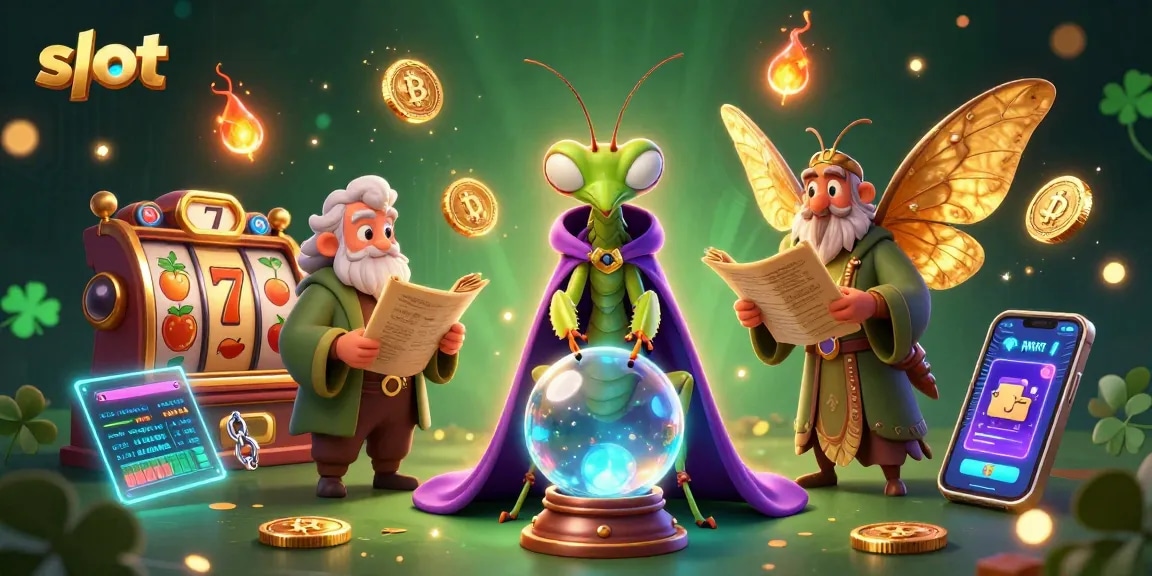 Putaran slot yang mempesona dengan elemen kasino, dikelilingi karakter 3D menarik.