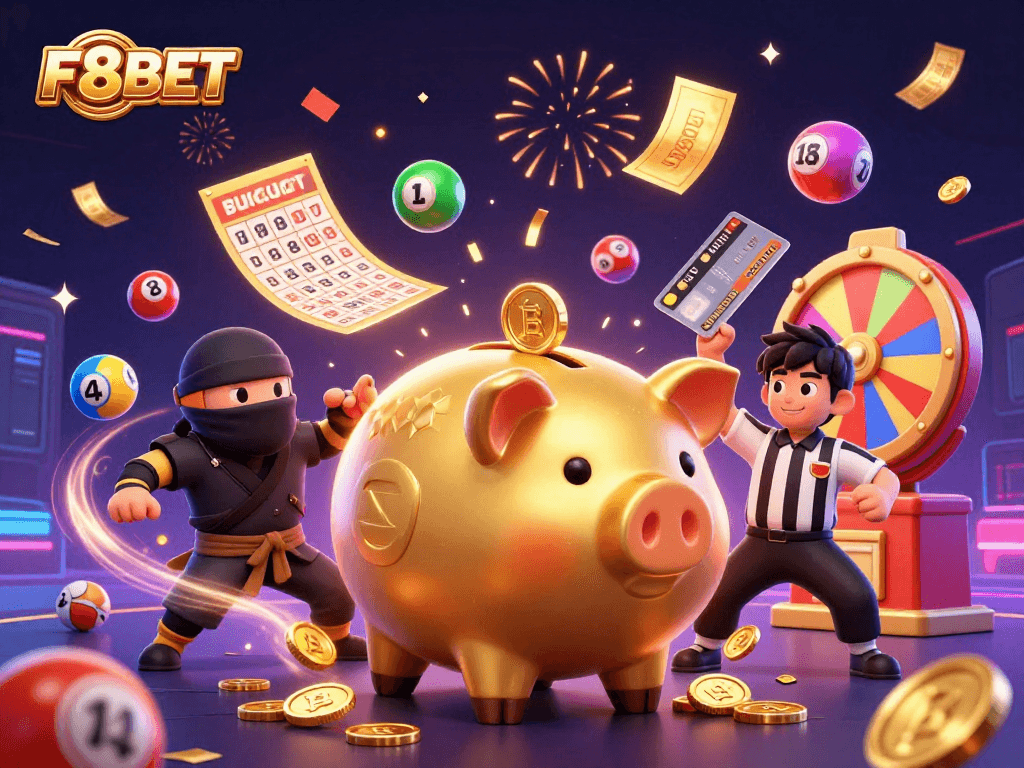 Experience the thrill of F8BET's casino with vibrant game elements and dynamic characters.