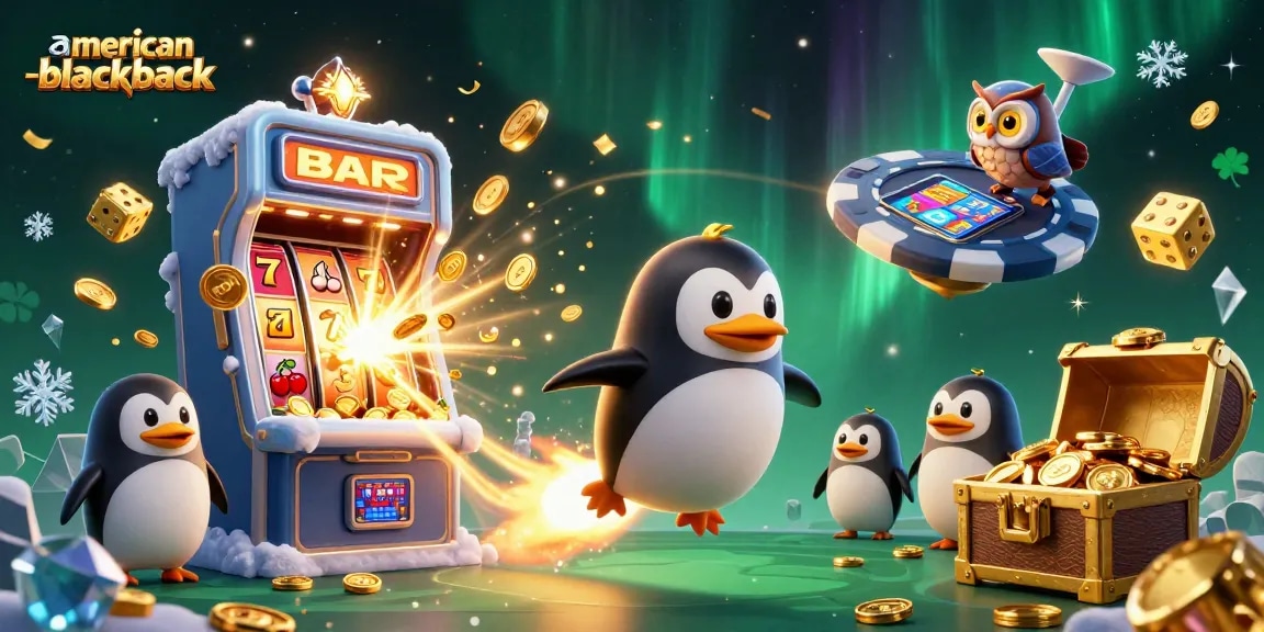Experience exciting moments in american-blackjack as the golden penguin and casino elements unite in a vibrant design.