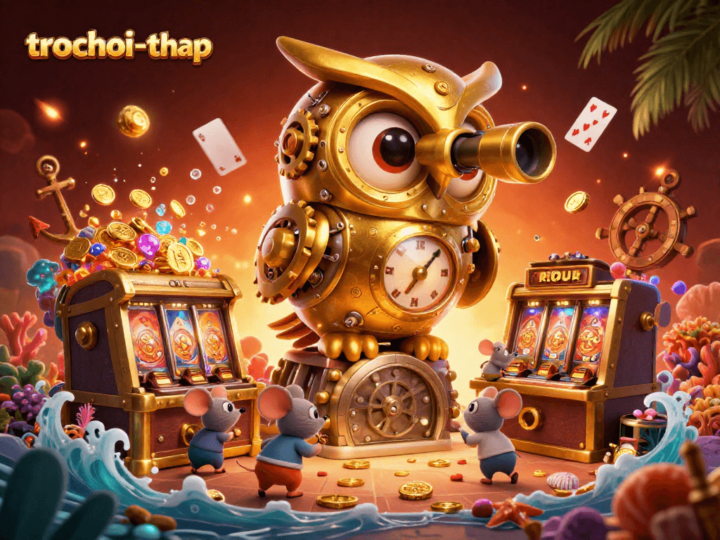 Engage in thrilling gameplay with trochoi-thap as the golden owl oversees casino excitement.