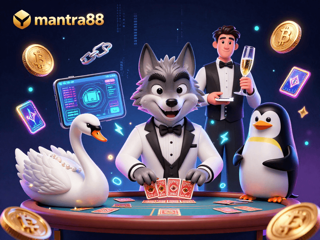 Engage with mantra88 for exciting card games and stunning visuals in a 3D casino scene.