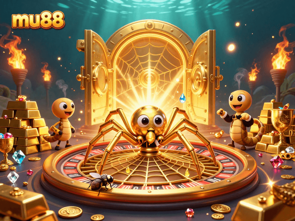 Engage in thrilling bets at mu88 with the golden spider spinning a roulette web.