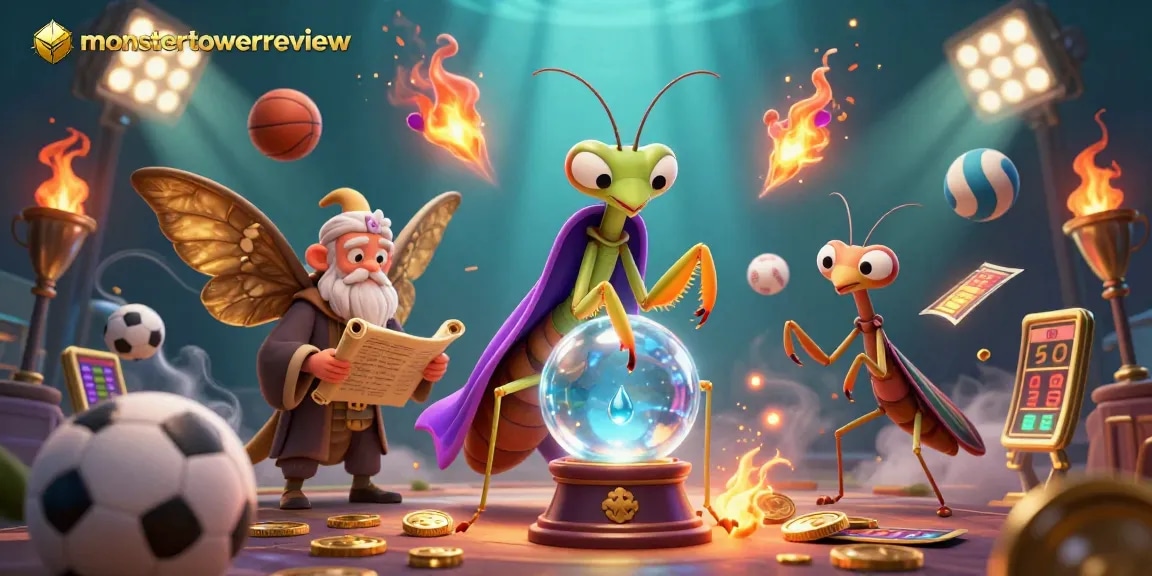 Experience strategic gameplay in Monster Tower with a cartoon praying mantis and moth librarian in the enchanting world of monstertowerreview.