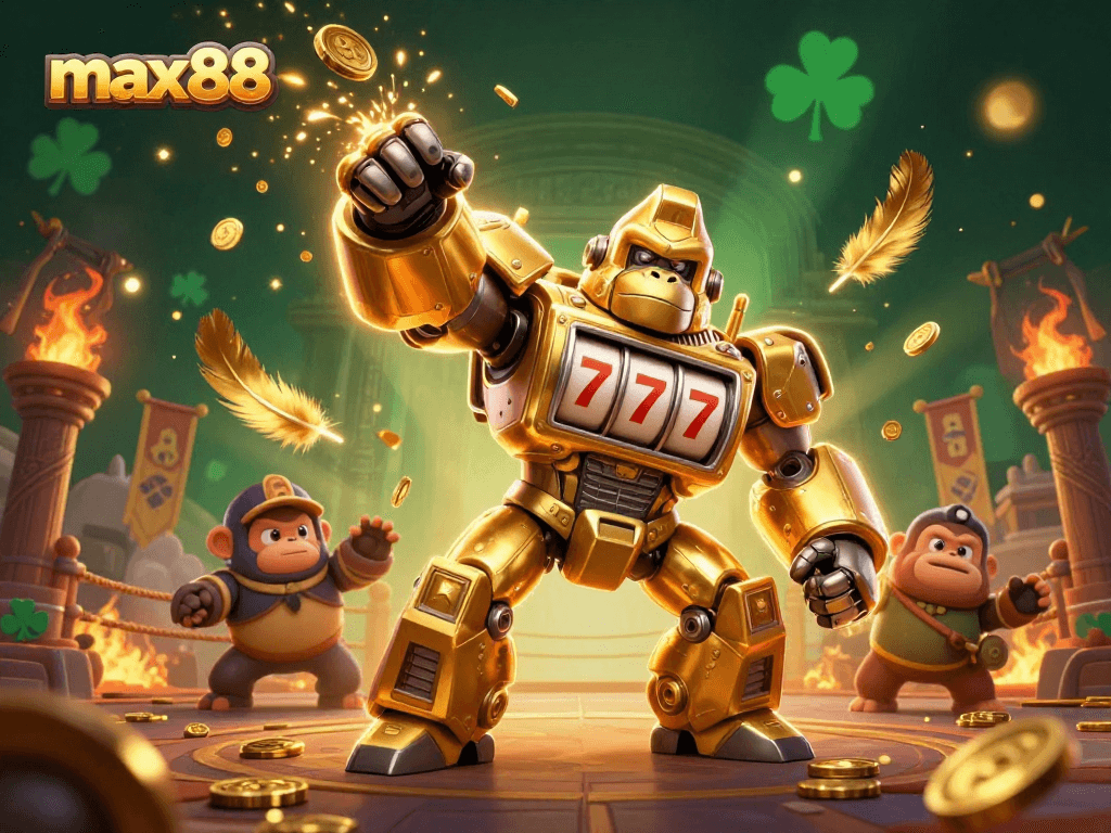 Experience thrilling slots action with the max88 mech hero unleashing jackpots and golden coins.