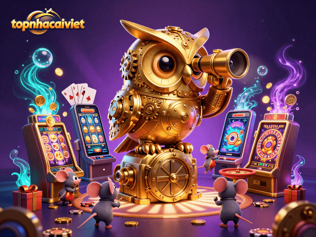 Experience thrilling gameplay at topnhacaiviet with a vibrant casino scene featuring animated characters and games.