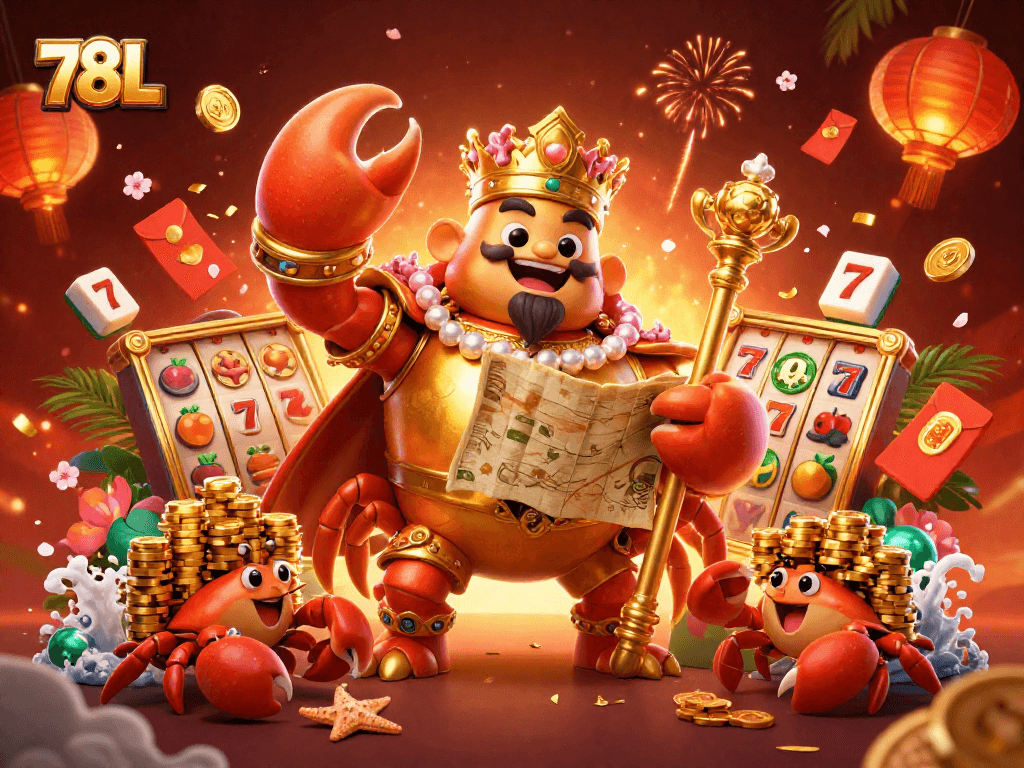 Jogue no 78L com o imperador caranguejo dourado cercado de fichas e símbolos de jackpots.
