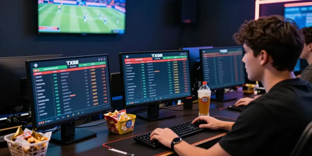 Engaged player enjoying live betting on TX88 with real-time updates and sports events.