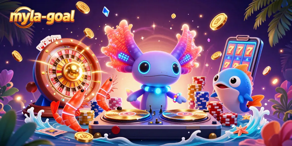 Experience the excitement of myla-goal with dynamic gameplay elements and vibrant characters in a gambling-themed scene.