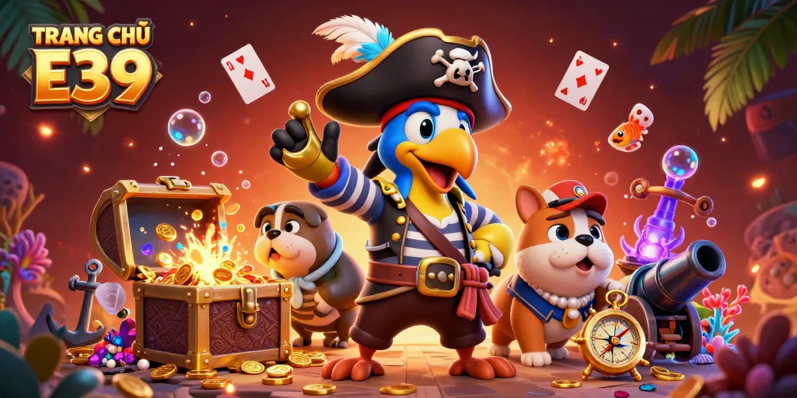 Experience exhilarating gameplay at TRANG CHỦ E39 with colorful casino elements overflowing in an energetic pirate scene.