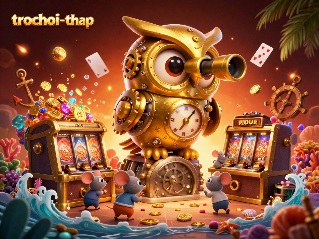 Engage in thrilling gameplay with trochoi-thap as the golden owl oversees casino excitement.