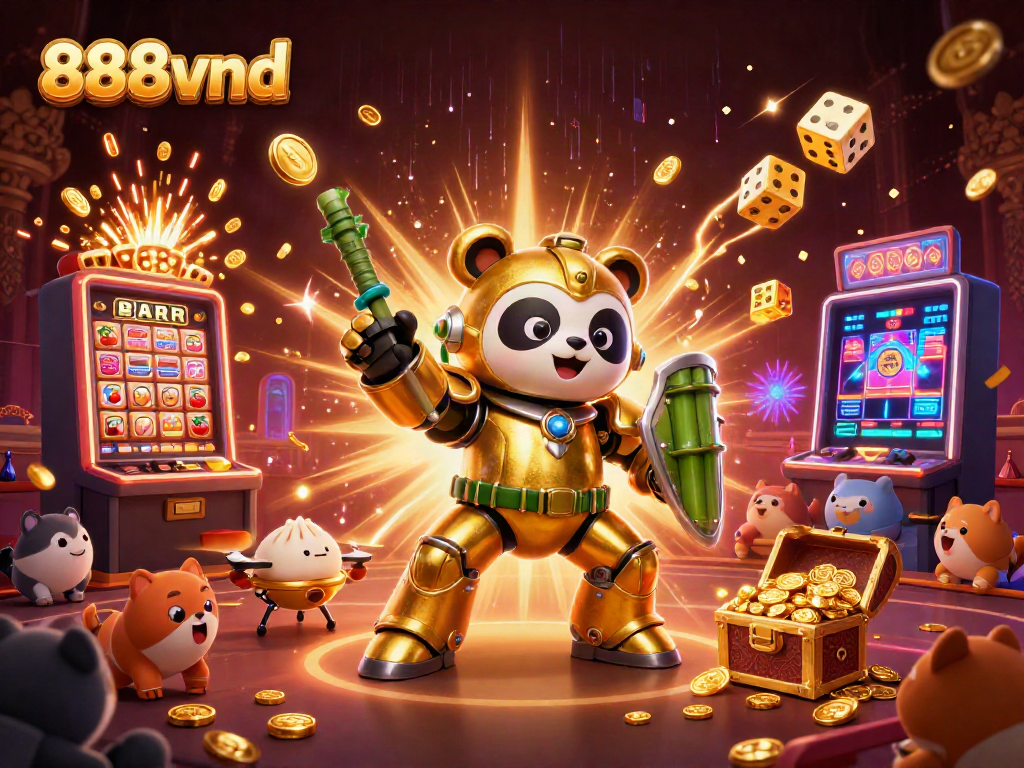 Experience thrilling casino adventures with 888vnd in this vibrant 3D illustration of gaming elements.