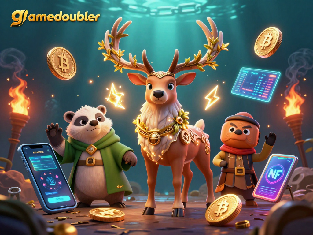 Experience thrilling gaming at gamedoubler with an enchanting illustration of Celtic characters and crypto coins.