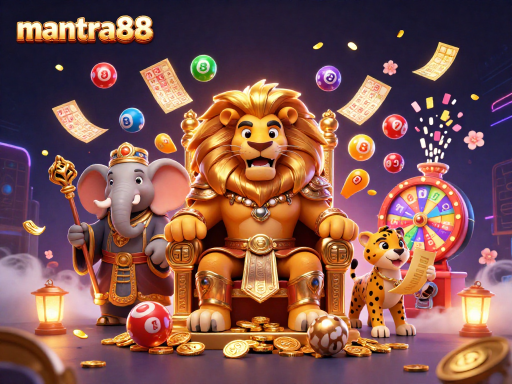 Win exciting jackpots with mantra88 in a vibrant casino scene filled with colorful elements and dynamic characters.