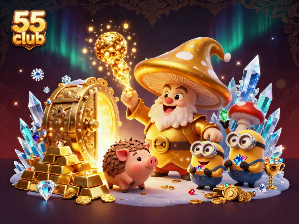 Engage in exciting games at 55 club with magical characters and treasure elements.