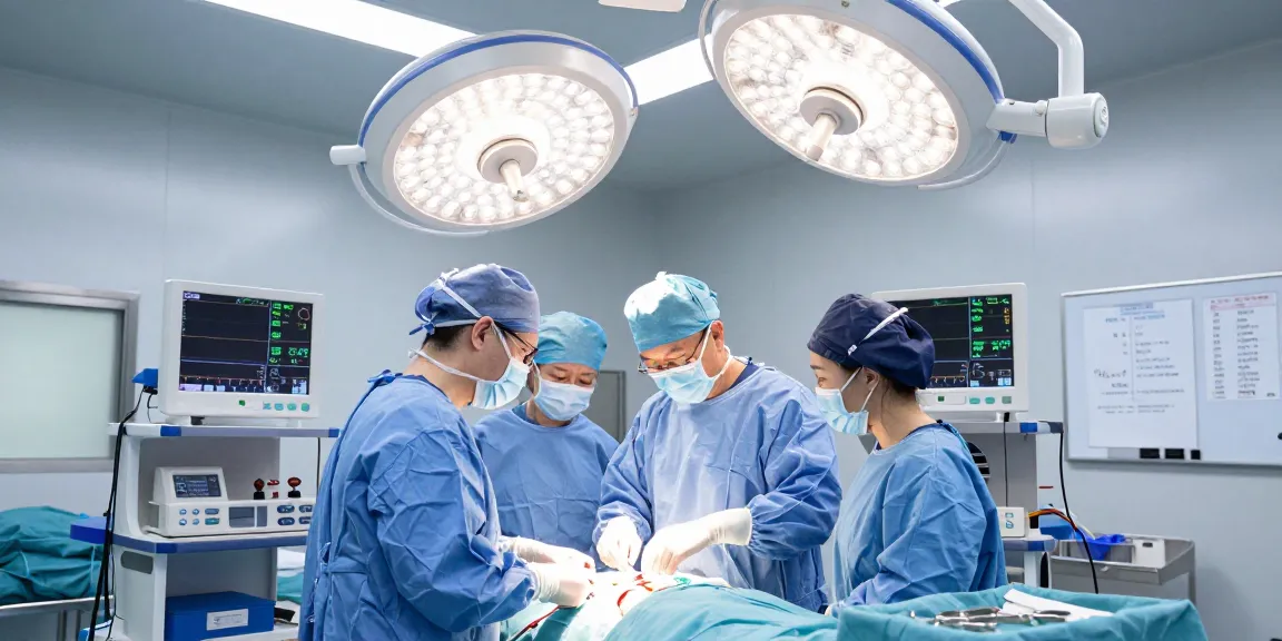 Bel kayması ameliyatı in a bright surgical room, showcasing skilled surgical team and advanced medical equipment.