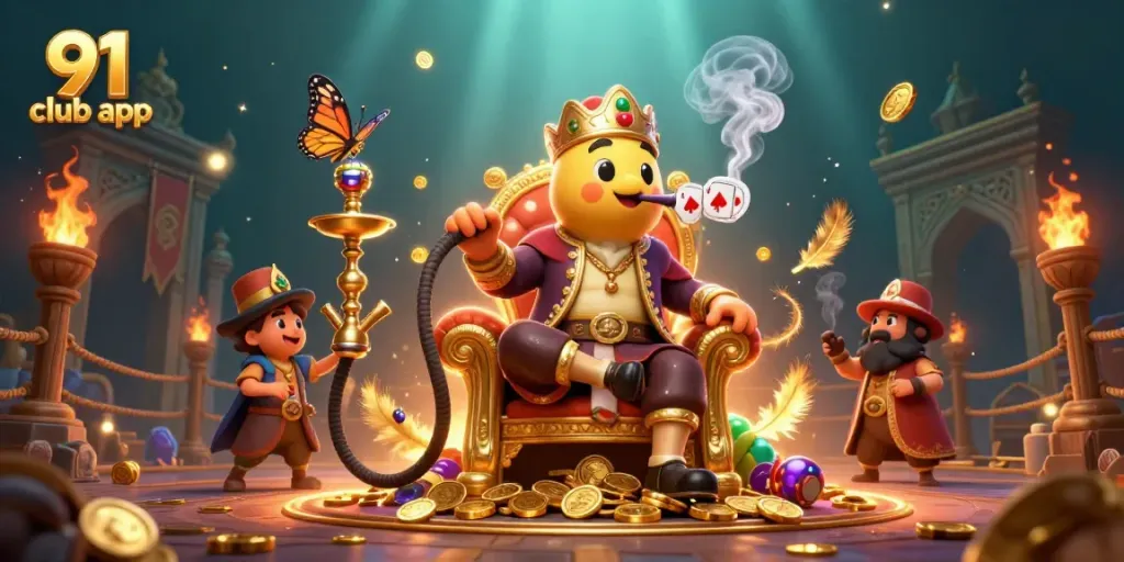 Engage with the thrilling 91 club app featuring dynamic casino elements and a captivating scene.