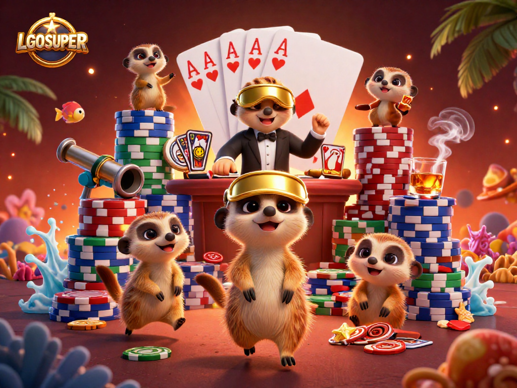 Watch meerkats in the LGOSUPER casino game shoot underwater fish in a vibrant 3D scene.