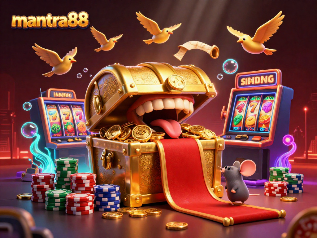 Experience the thrill of mantra88 with vibrant slot machines surrounded by dynamic poker elements.
