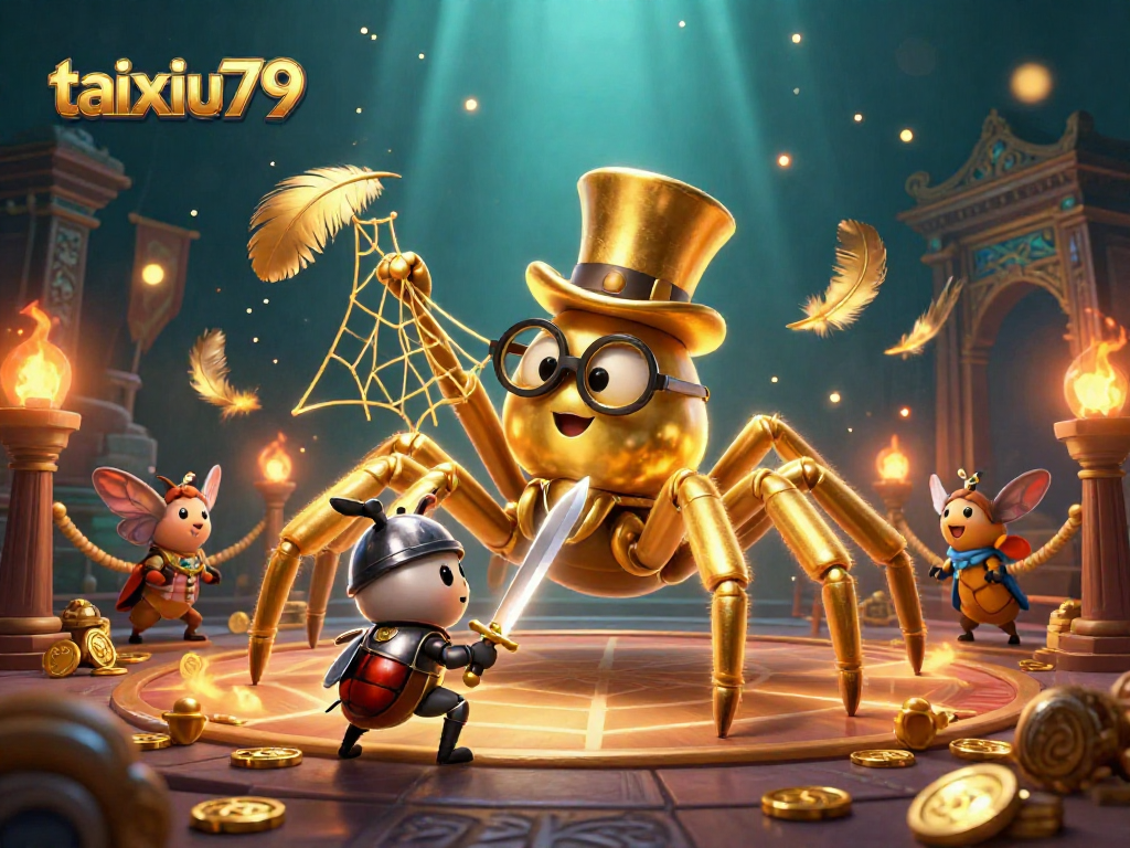 Experience the thrill of taixiu79 with a golden tarantula, knight, and stunning casino elements.