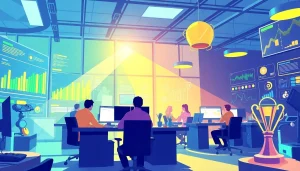 Interactive gamified office environment by a leading gamification company, showcasing innovative team collaboration.