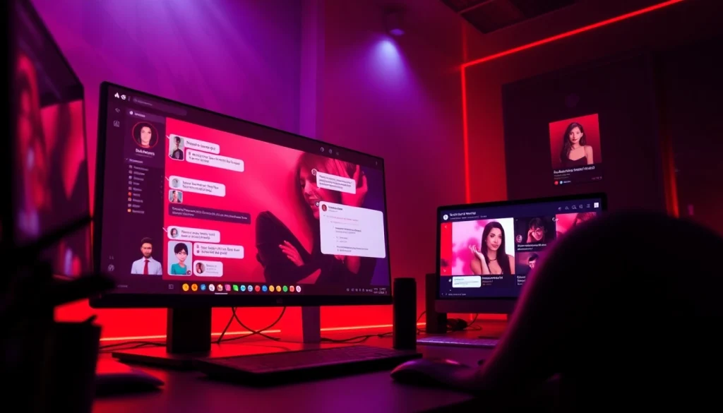 Engaging visual of a porn chat environment with vibrant colors and digital elements.
