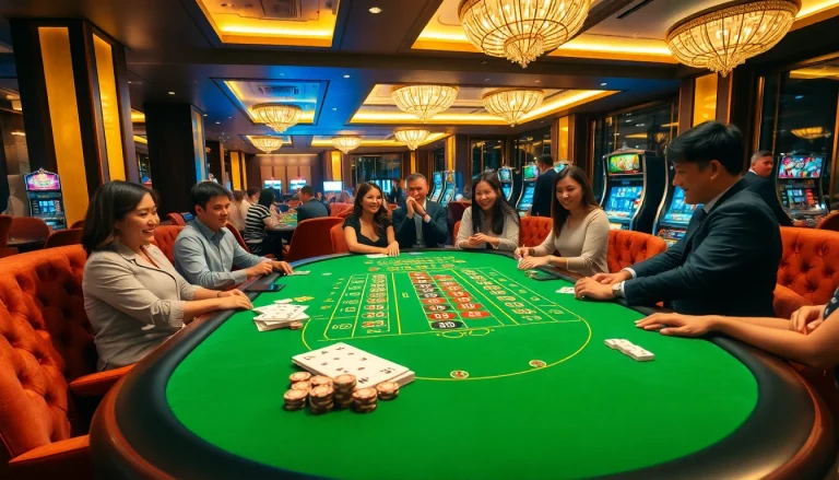 Players enjoy an exciting game night at the TT88 casino table, surrounded by vibrant poker chips and cards.