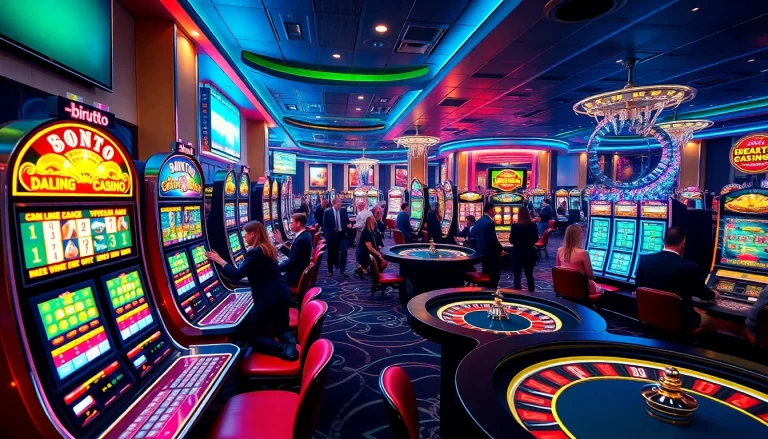 Experience the thrill of birutoto with players at luxury slot machines and poker tables in a vibrant casino.