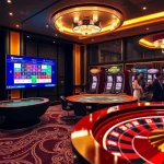 Online gambling excitement at http://luck8f.cn.com/ featuring vibrant slot machines and poker tables.