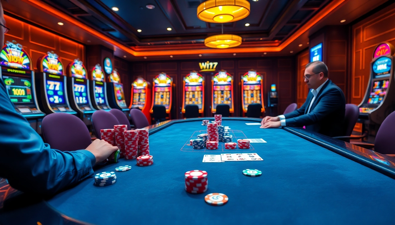Engaging scene of casino players enjoying poker while receiving rewards at nhận thưởng win79.
