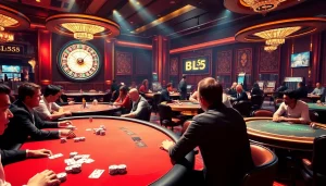Experience the thrill of BL555 at a high-stakes poker game with vibrant casino elements.