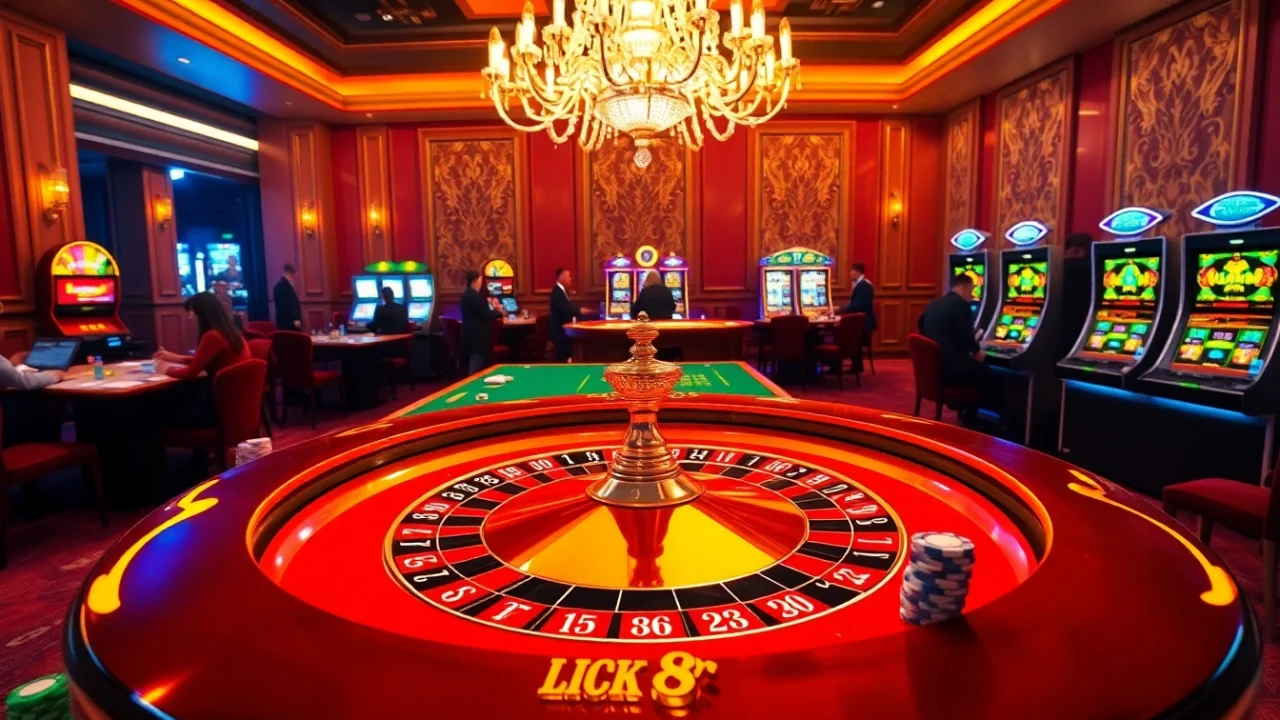 Experience the excitement at https://luck8f.jpn.com/ with a vibrant casino scene featuring roulette and poker action.