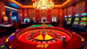 Experience the excitement at https://luck8f.jpn.com/ with a vibrant casino scene featuring roulette and poker action.