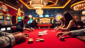 Players engaging in a thrilling game of poker at a luxurious rikvip casino.
