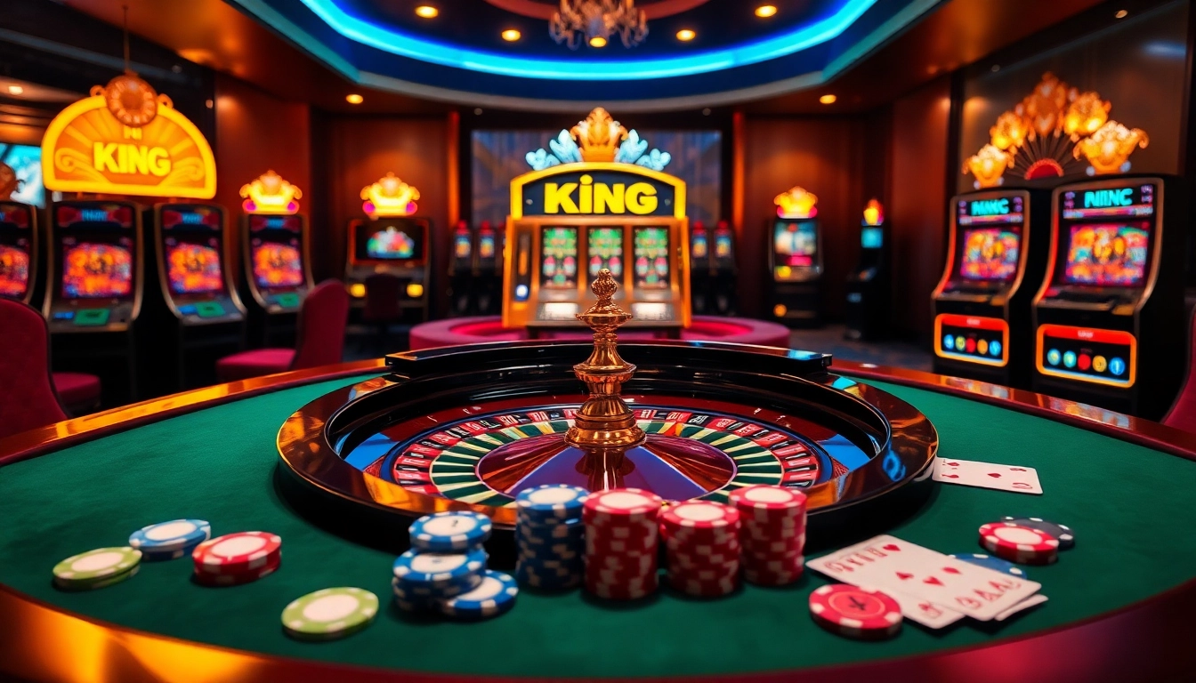 Experience the excitement of king 88 at a luxurious online casino with poker chips and roulette.