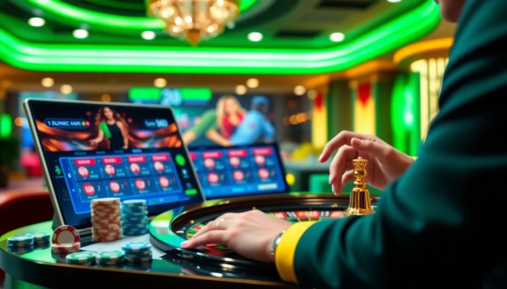 Engage with the thrilling online casino experience at link 88i, showcasing vibrant poker chips and a roulette wheel.