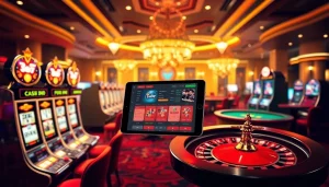 Experience the excitement of Nhà cái 33win with stunning casino visuals featuring slot machines and poker tables.