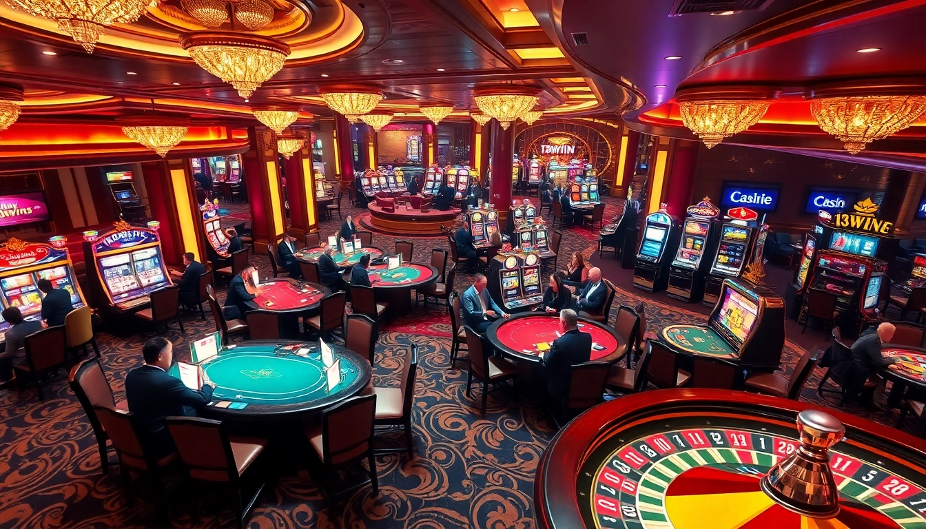 Experience the excitement of 13win with vibrant casino games and luxurious table settings.