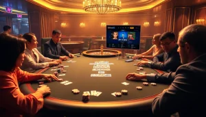 High-stakes poker game featuring five888's vibrant poker chips and cards