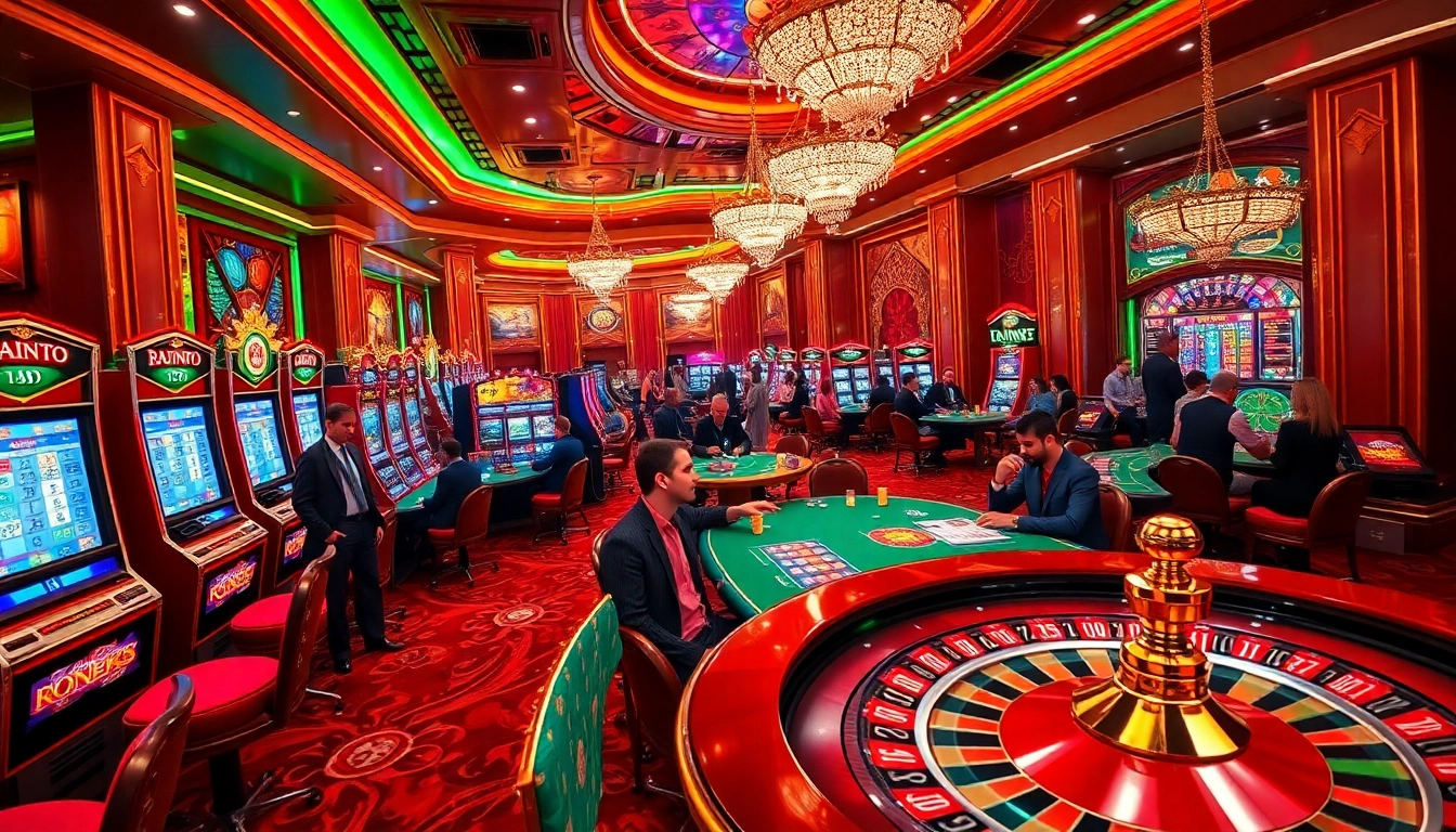 Exciting casino atmosphere showcasing engaging games and gambling action with xo88t3 elements.