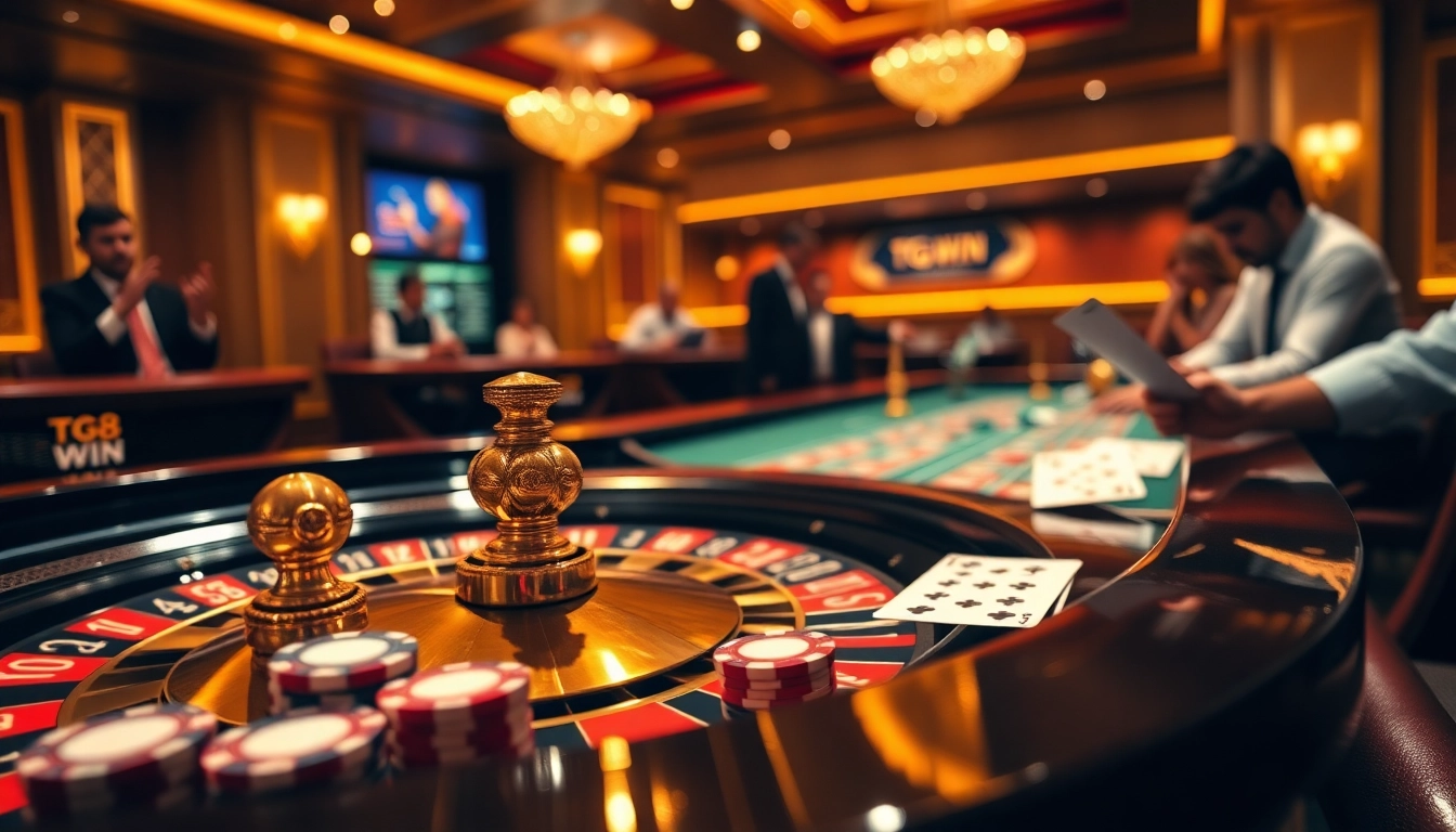 Experience the thrill of TG88 win at a lively, high-stakes casino scene with roulette and poker.
