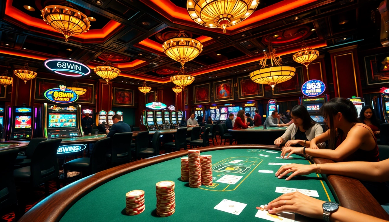 Experience the excitement of game 68WIN with lively casino tables and vibrant gameplay.