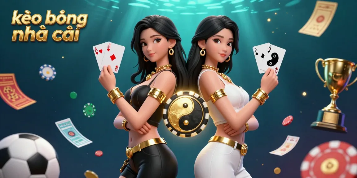 Engage with kèo bóng đá nhà cái featuring stunning Asian women holding playing cards amidst vibrant sports betting elements.