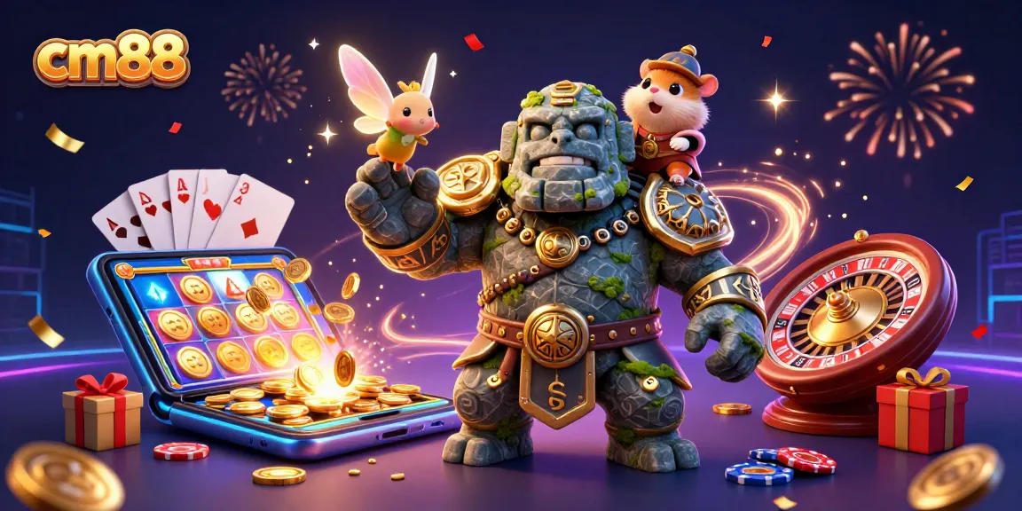 Engage in thrilling adventures at cm88 with vivid 3D characters celebrating casino wins.