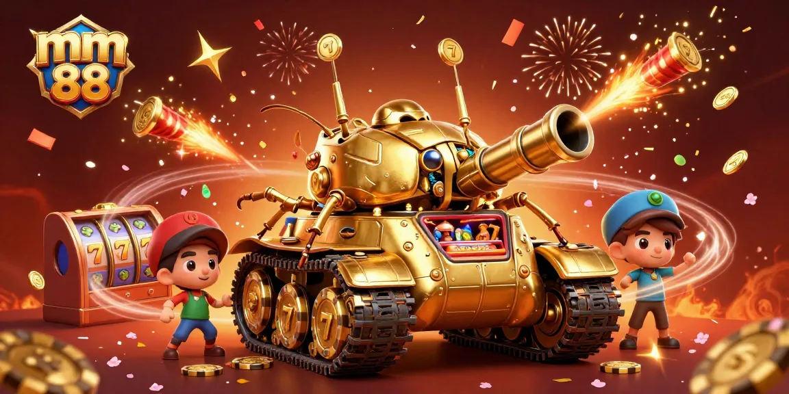 Experience mm 88's vibrant casino atmosphere with the golden beetle tank and festive elements.
