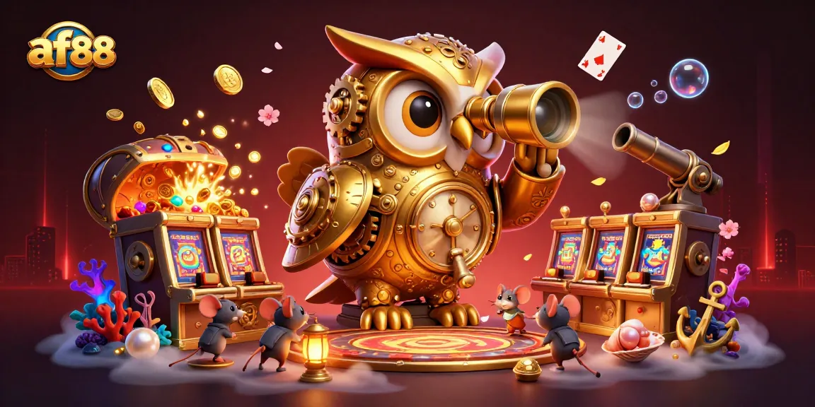Experience thrilling gameplay at af88 with cartoon characters exploring a vibrant casino.