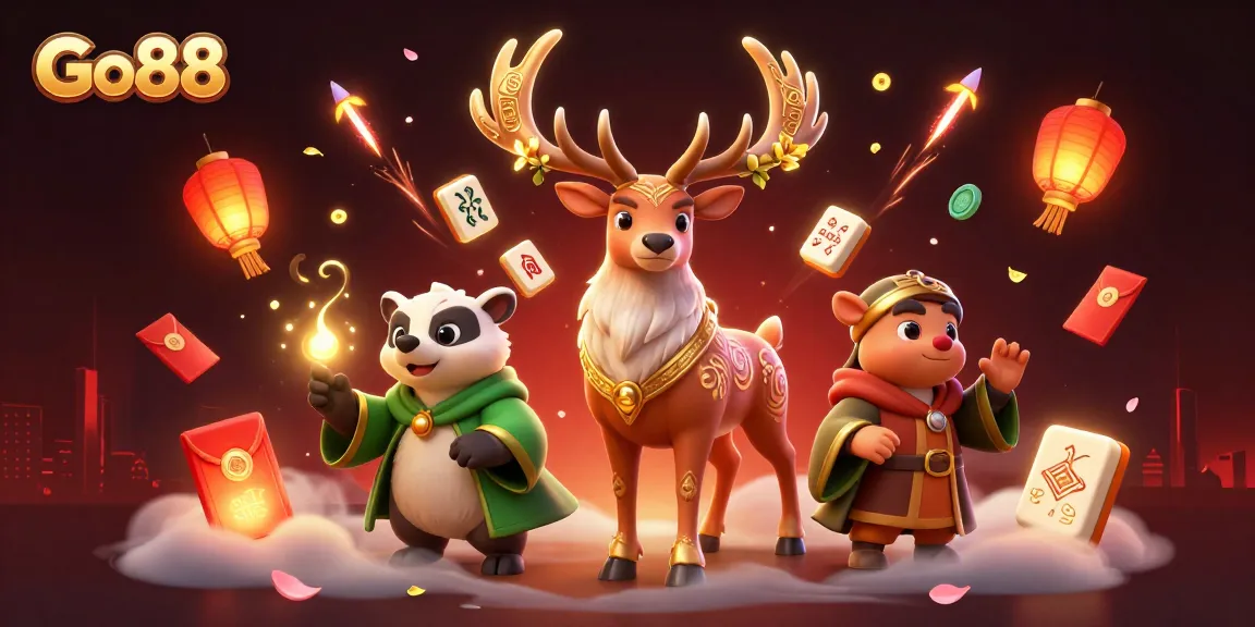 Engage with Go88's thrilling gaming world featuring iconic characters and vibrant casino elements.