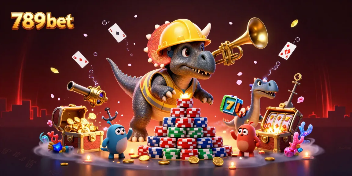 Engage with thrilling 789 bet gameplay featuring a vibrant 3D casino scene with dinosaurs celebrating wins.