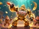 Experience 555win with a golden gorilla mech amidst dynamic casino elements.